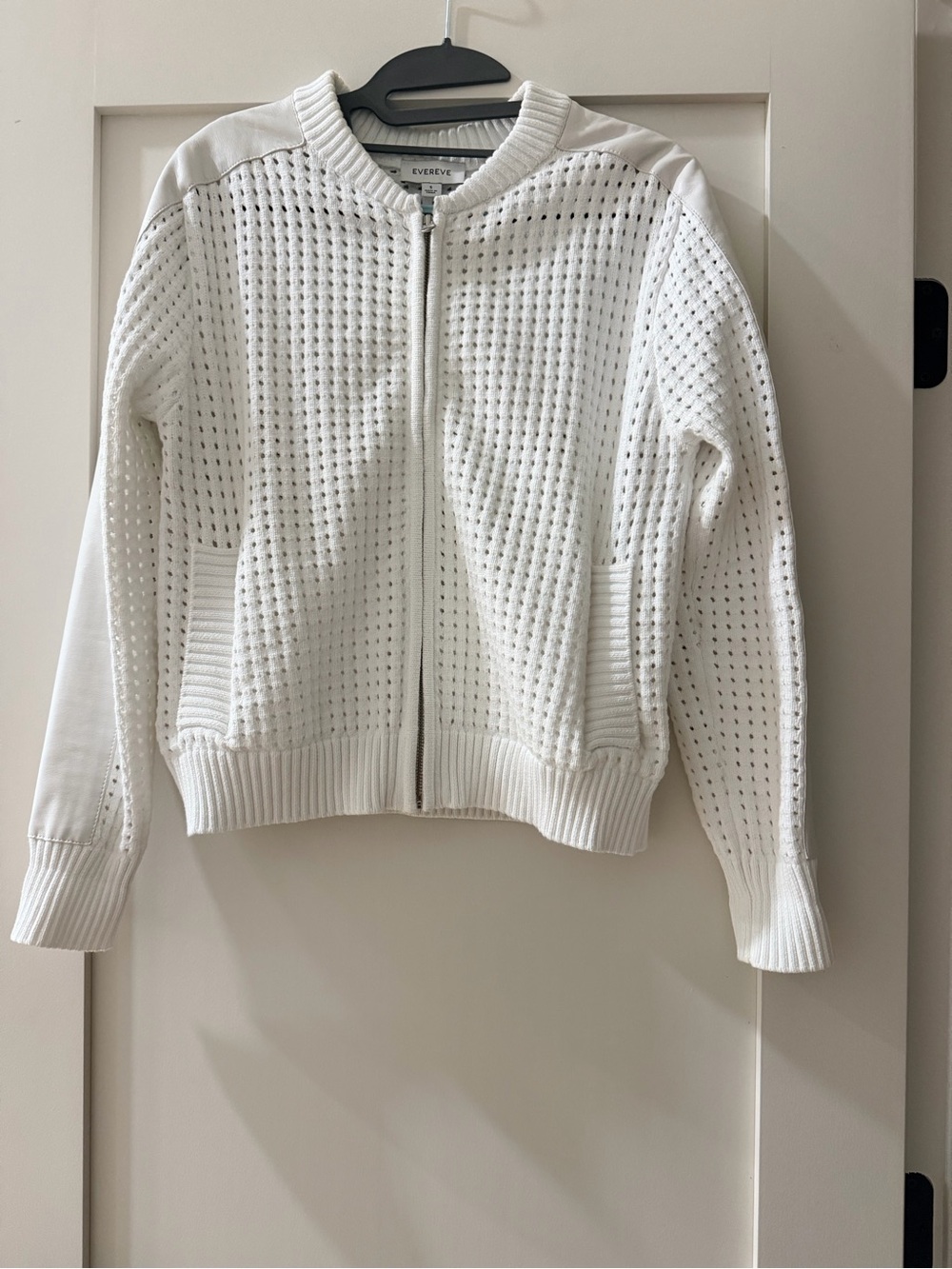Evereve Cream Textured Knit Bomber Jacket